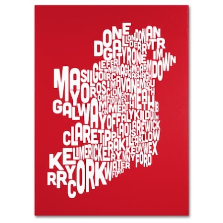 Michael Tompsett 'RED-Ireland Text Map' Canvas Art,14x19